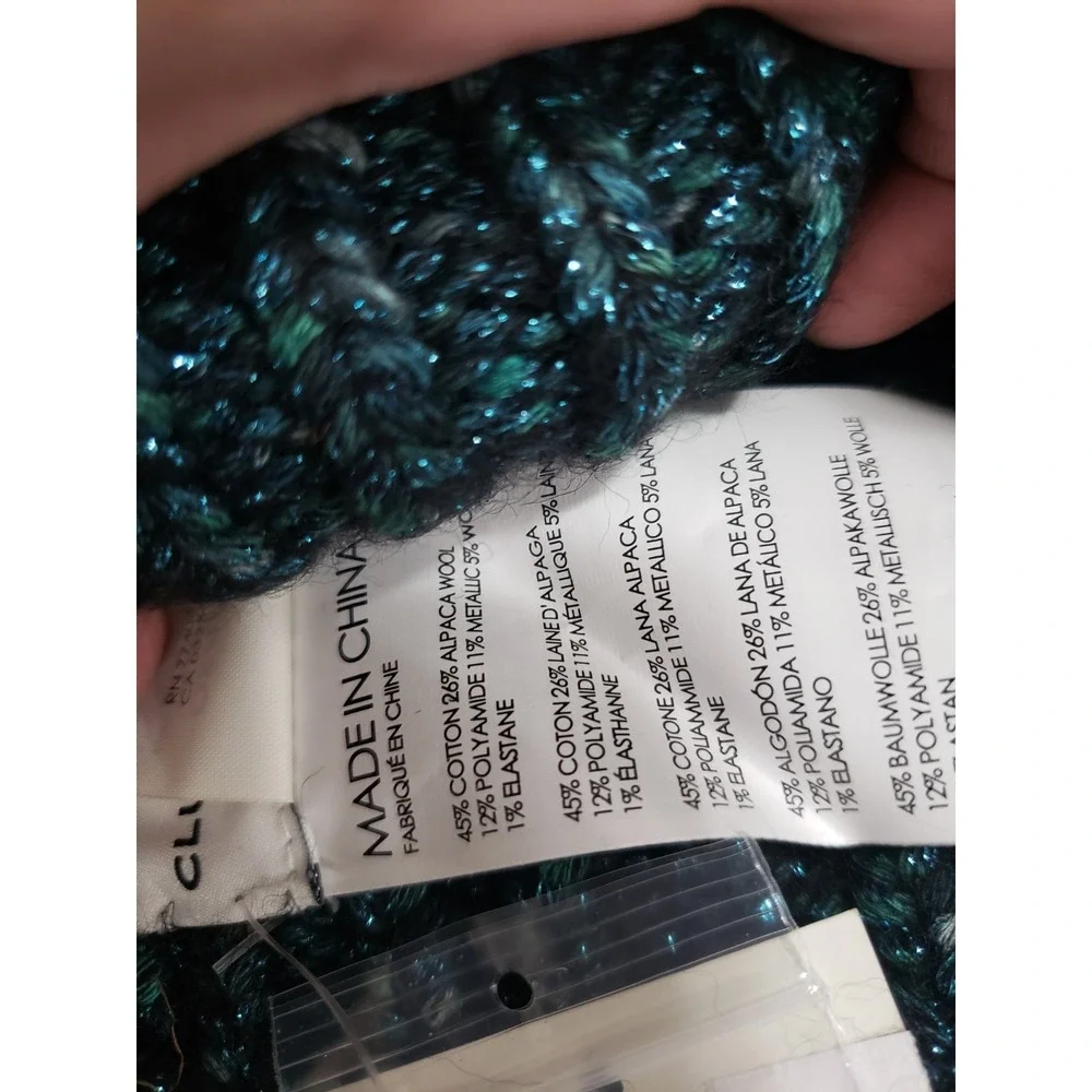 NEW Club Monaco Teal Beanie Torrie Hat Metallic Alpaca Wool Italian Yarn Sparkle